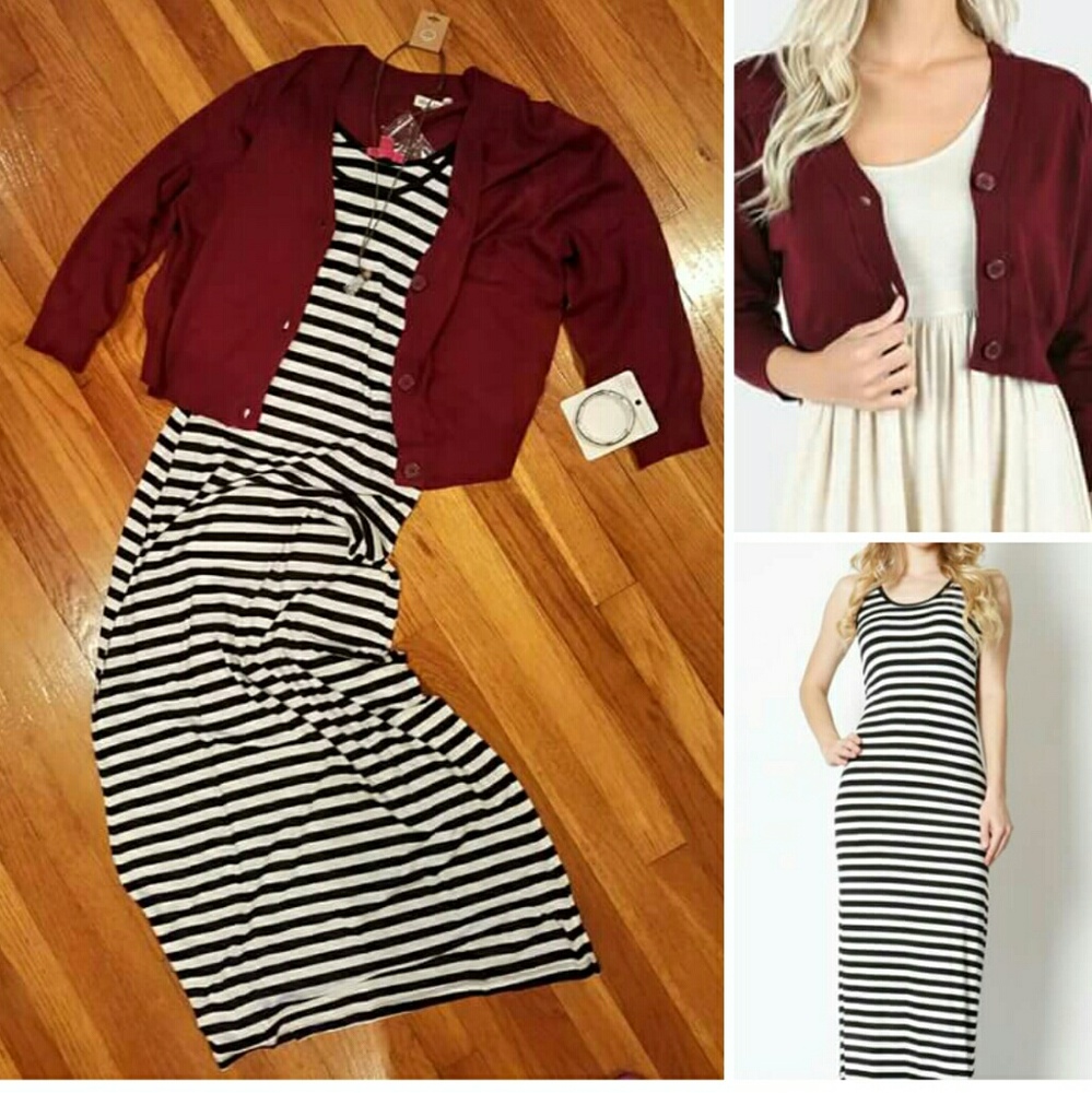 Black and white striped maxi dress